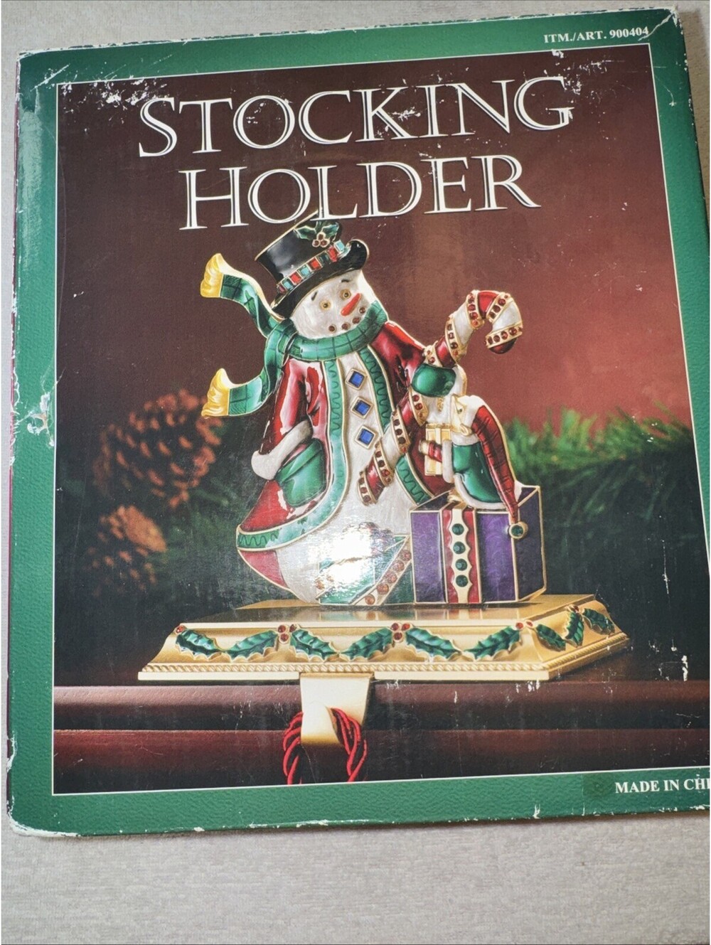 Costco Jeweled Enamel GoldMetal Christmas Stocking HolderHanger SNOWMAN